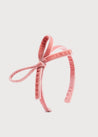 Velvet Hairband with Thin Pink Bow Hair Accessories  from Pepa London