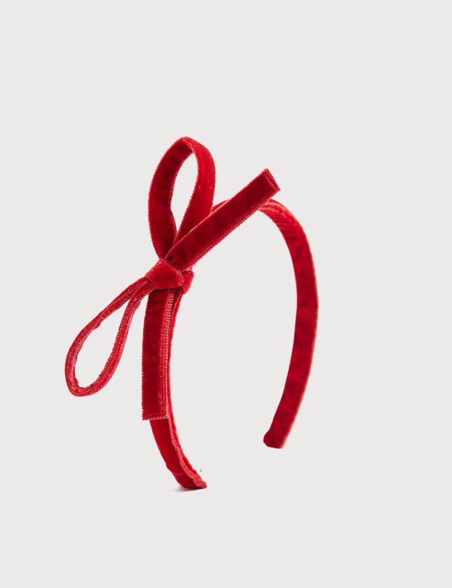 Velvet Hairband with Thin Red Bow Hair Accessories  from Pepa London