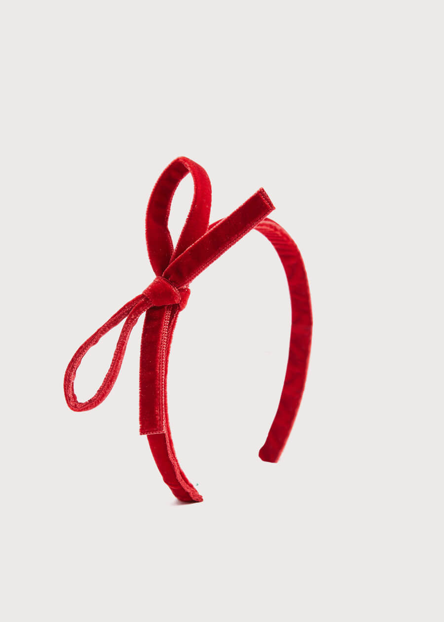Velvet Hairband with Thin Red Bow Hair Accessories  from Pepa London