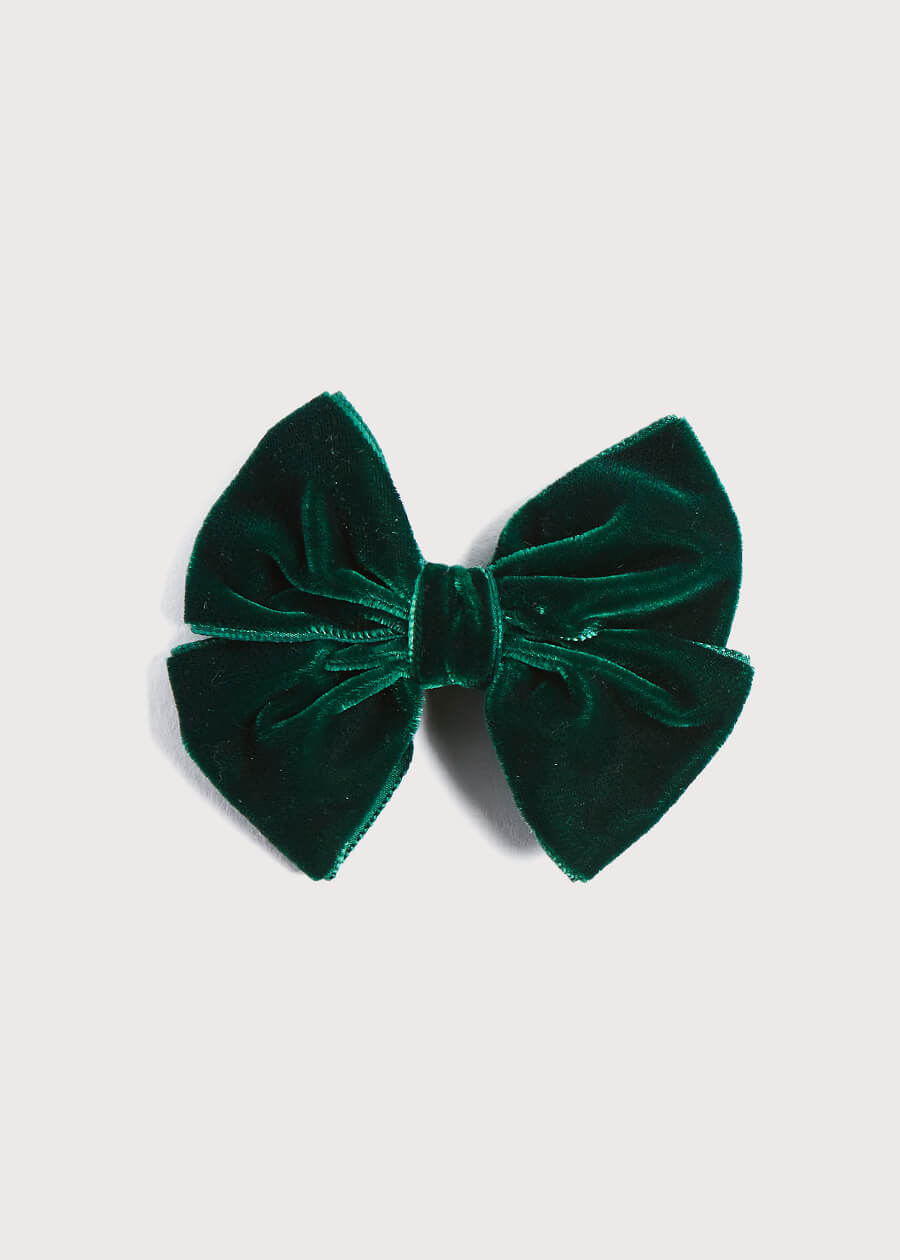 Velvet Big-Bow Clip in Green HAIR ACCESSORIES from Pepa London