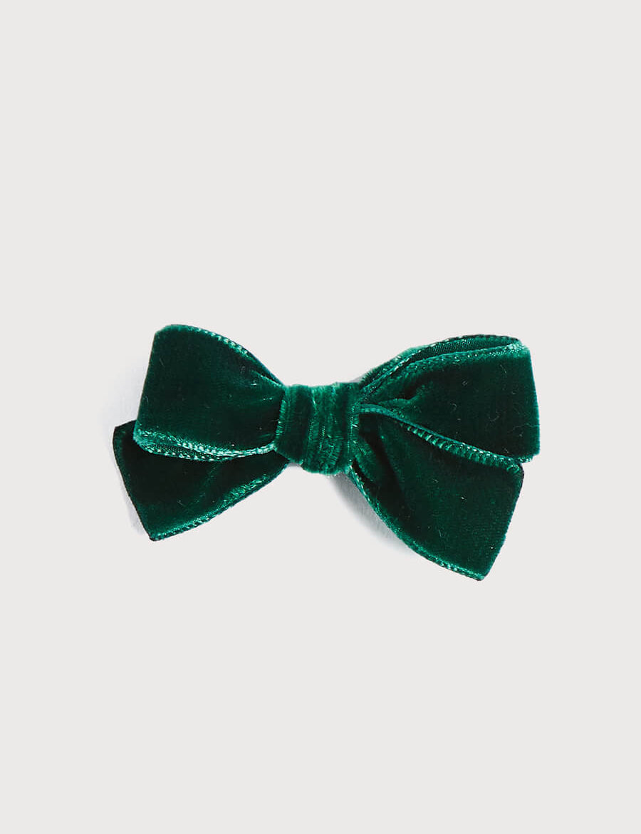 Velvet Medium-Bow Clip in Green Hair Accessories  from Pepa London
