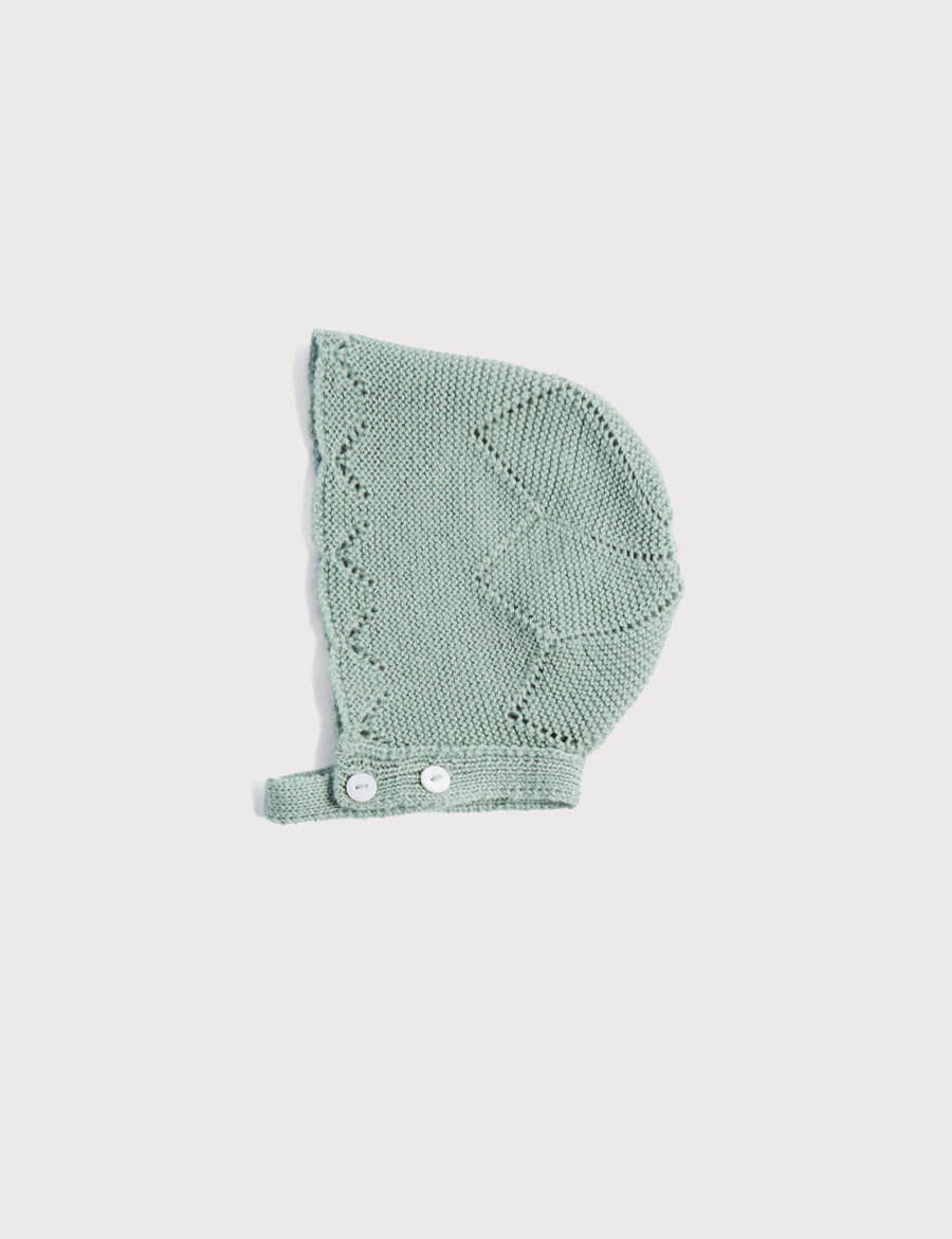 Winter Knitted Green Wool Bonnet Knitted Accessories  from Pepa London