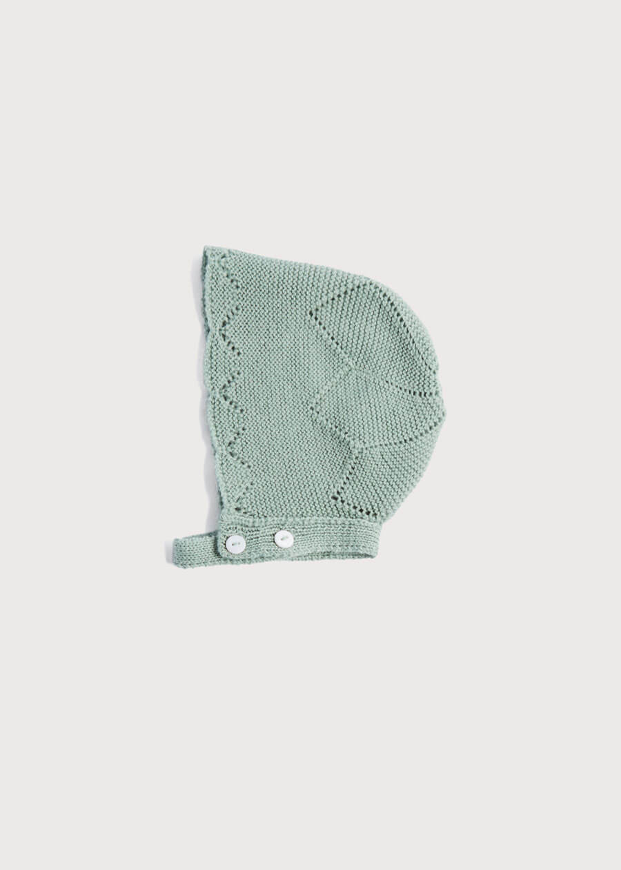 Winter Knitted Green Wool Bonnet Knitted Accessories  from Pepa London