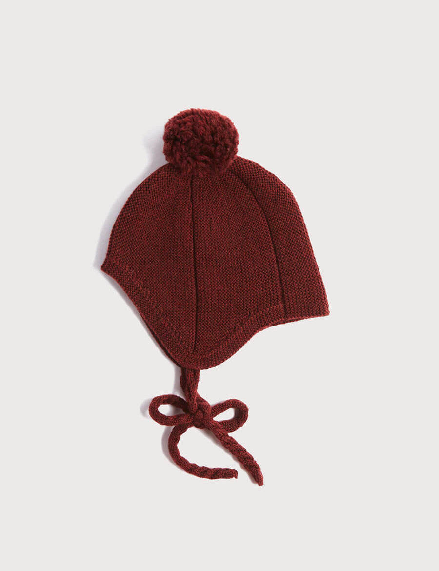 Knitted Merino Wool Winter Bonnet in Burgundy (S-L) Knitted Accessories  from Pepa London