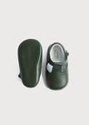 Leather T-Bar Pram Shoes in Green (17-20EU) Shoes  from Pepa London