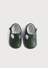 Leather T-Bar Pram Shoes in Green (17-20EU) Shoes  from Pepa London