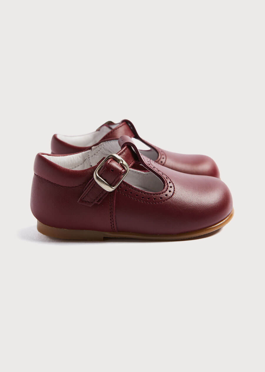 Leather T Bar Baby Shoes in Burgundy – Pepa London