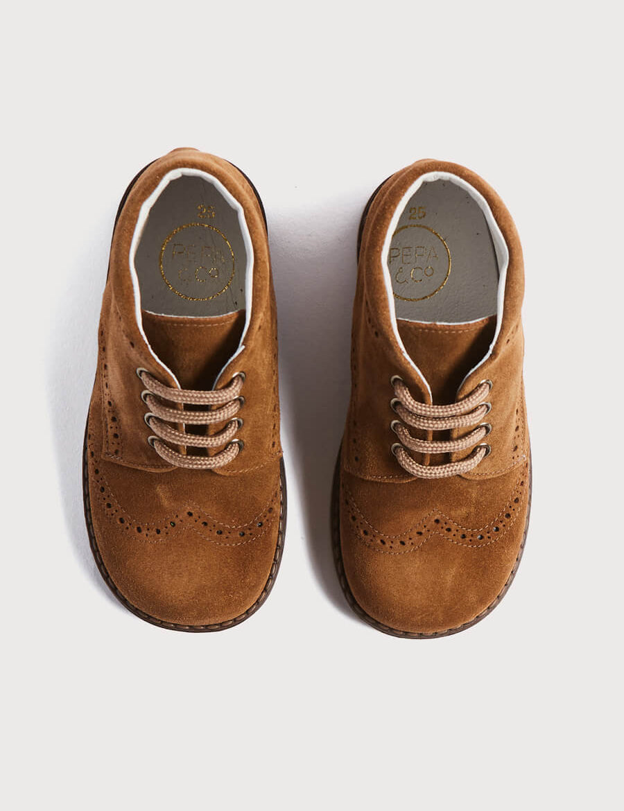 Suede Lace-Up Brogue Boots in Brown (24-30EU) Shoes  from Pepa London