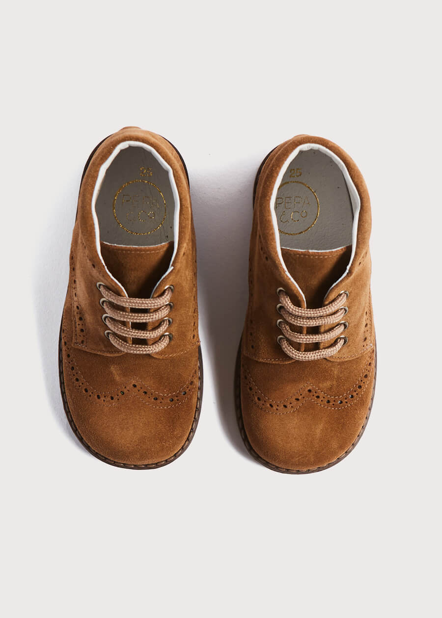 Suede Lace-Up Brogue Boots in Brown (24-30EU) Shoes  from Pepa London
