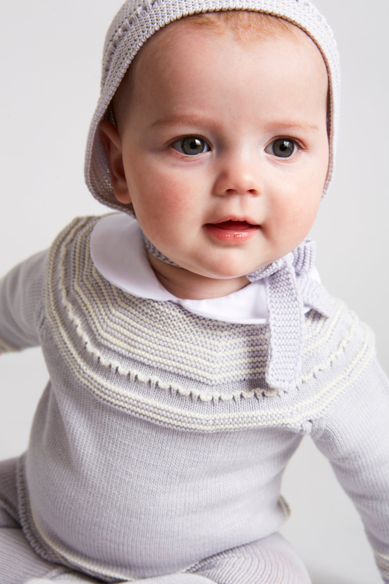 Delicate Grey Striped Cotton Set (0-3mths) Sets  from Pepa London
