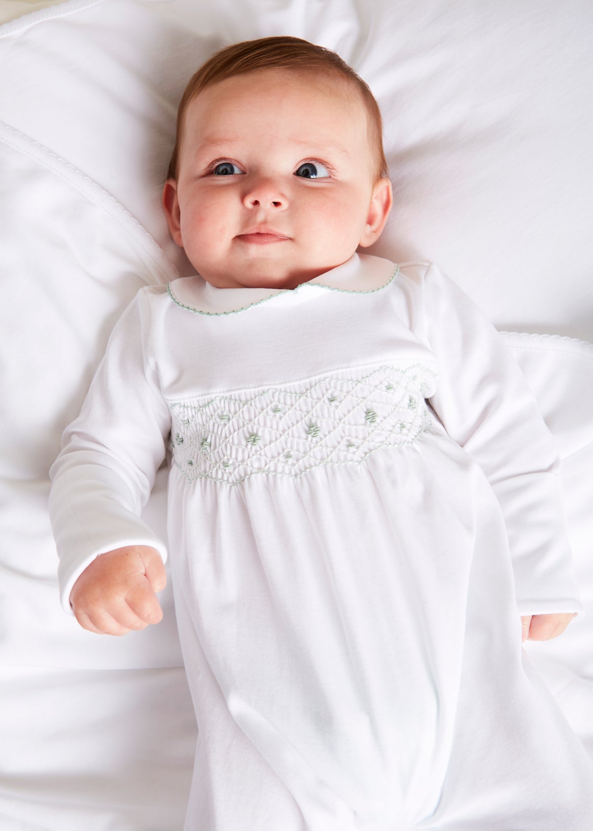 Green Hand Smocked Cotton All-in-One (0-18mths) Nightwear  from Pepa London