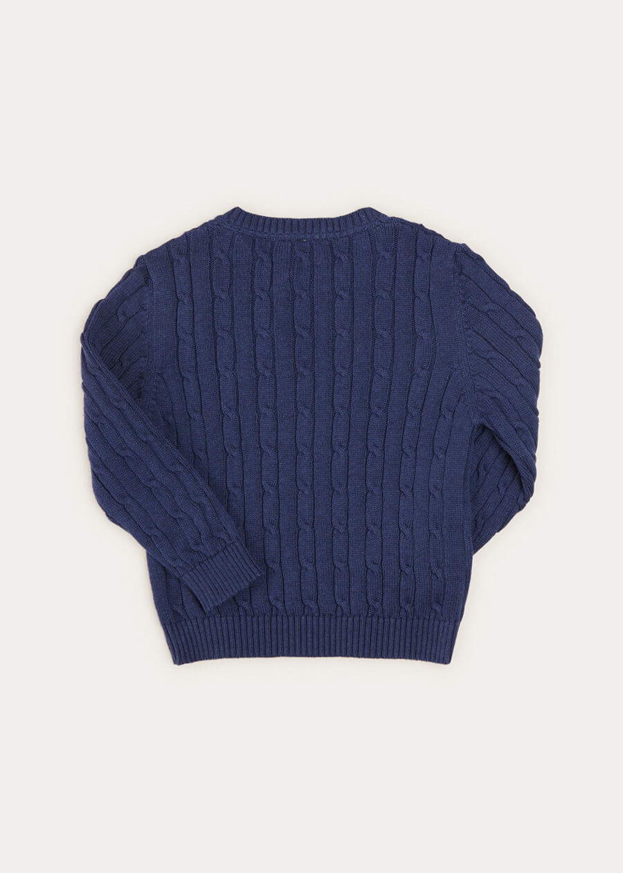 Cable Detail Crew Neck Jumper In Navy (2-10yrs) KNITWEAR  from Pepa London