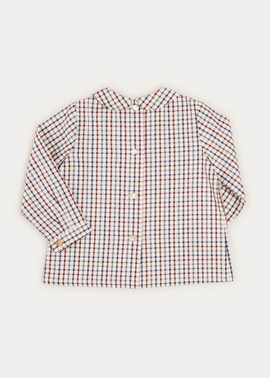 Checked Peter Pan Collar Long Sleeve Shirt In Beige (12mths-3yrs) SHIRTS  from Pepa London