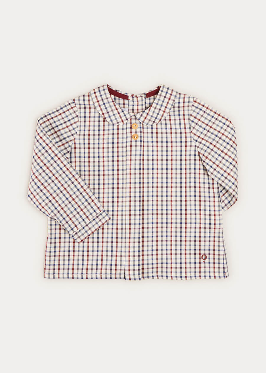 Checked Peter Pan Collar Long Sleeve Shirt In Beige (12mths-3yrs) SHIRTS  from Pepa London
