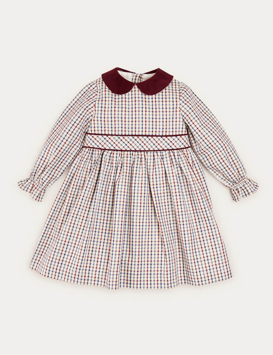 Ebury Check Peter Pan Collar Belted Dress In Beige (2-10yrs) DRESSES from Pepa London