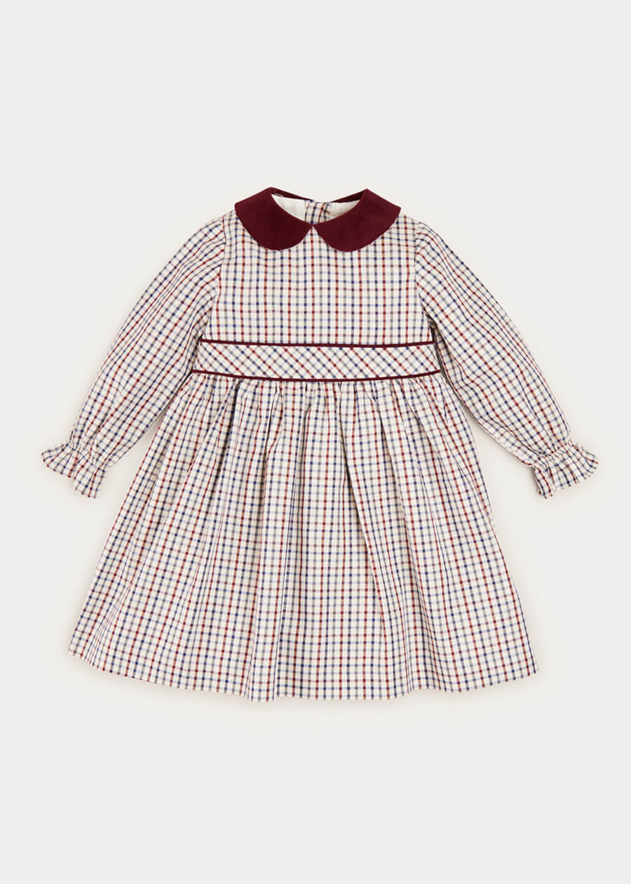 Ebury Check Peter Pan Collar Belted Dress In Beige (2-10yrs) DRESSES from Pepa London