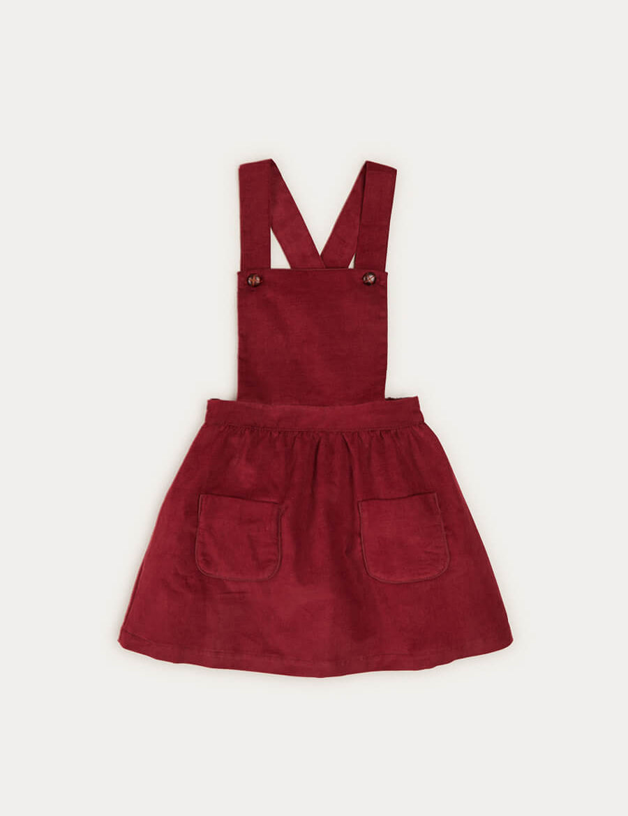 Corduroy Skirt With Pinafore Braces In Burgundy (12mths-3yrs) SKIRTS  from Pepa London