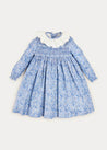 Floral Handsmocked Ruffle Collar Dress In French Blue (12mths-10yrs) DRESSES  from Pepa London