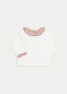 Floral Ruffle Collar Long Sleeve Top In Navy And Tan (18mths-10yrs) TOPS & BODYSUITS  from Pepa London