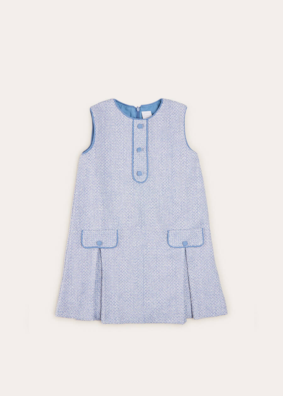 Jaqcuard Sleeveless Pinafore Dress In French Blue (18mths-10yrs) DRESSES  from Pepa London