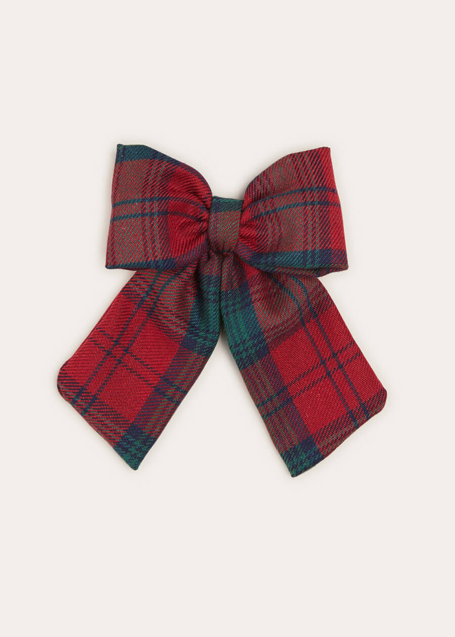 Tartan Long Bow Clip In Red HAIR ACCESSORIES  from Pepa London