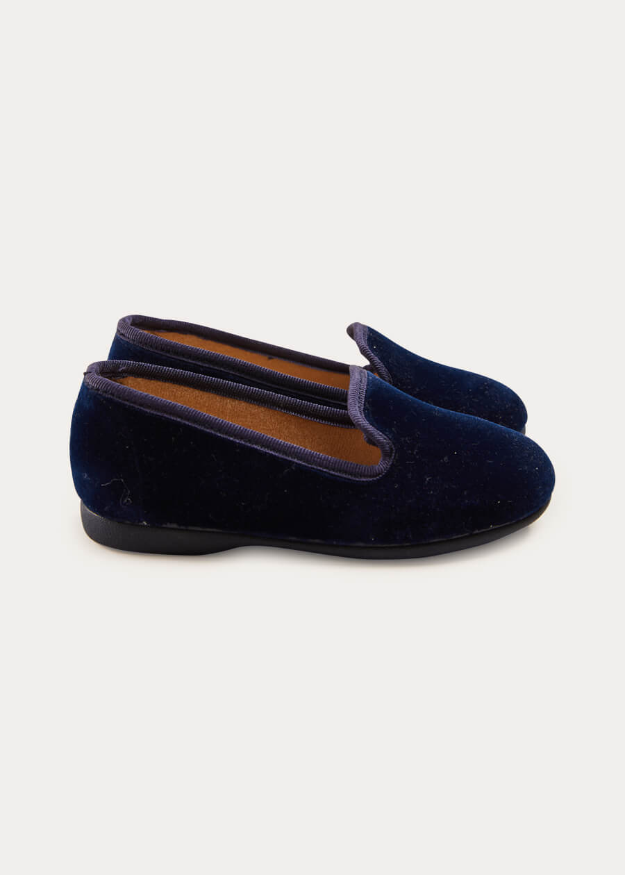 Velvet Slippers In Navy (24-34EU) SHOES  from Pepa London
