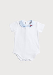 Bicycle Embroidered Collar Bodysuit in White (3mths-2yrs) Tops & Bodysuits  from Pepa London