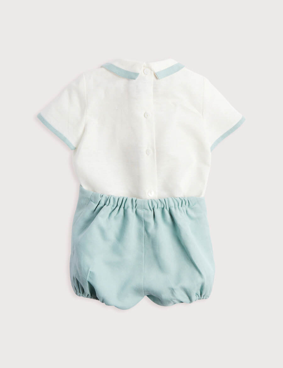 Baby Boy Celebration Teal Linen Bloomers and Shirt Set (12mths-3yrs) Sets  from Pepa London