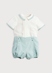 Baby Boy Celebration Teal Linen Bloomers and Shirt Set (12mths-3yrs) Sets  from Pepa London