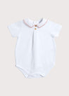Embroidered Collar Bodysuit in White (3mths-2yrs) Tops & Bodysuits  from Pepa London