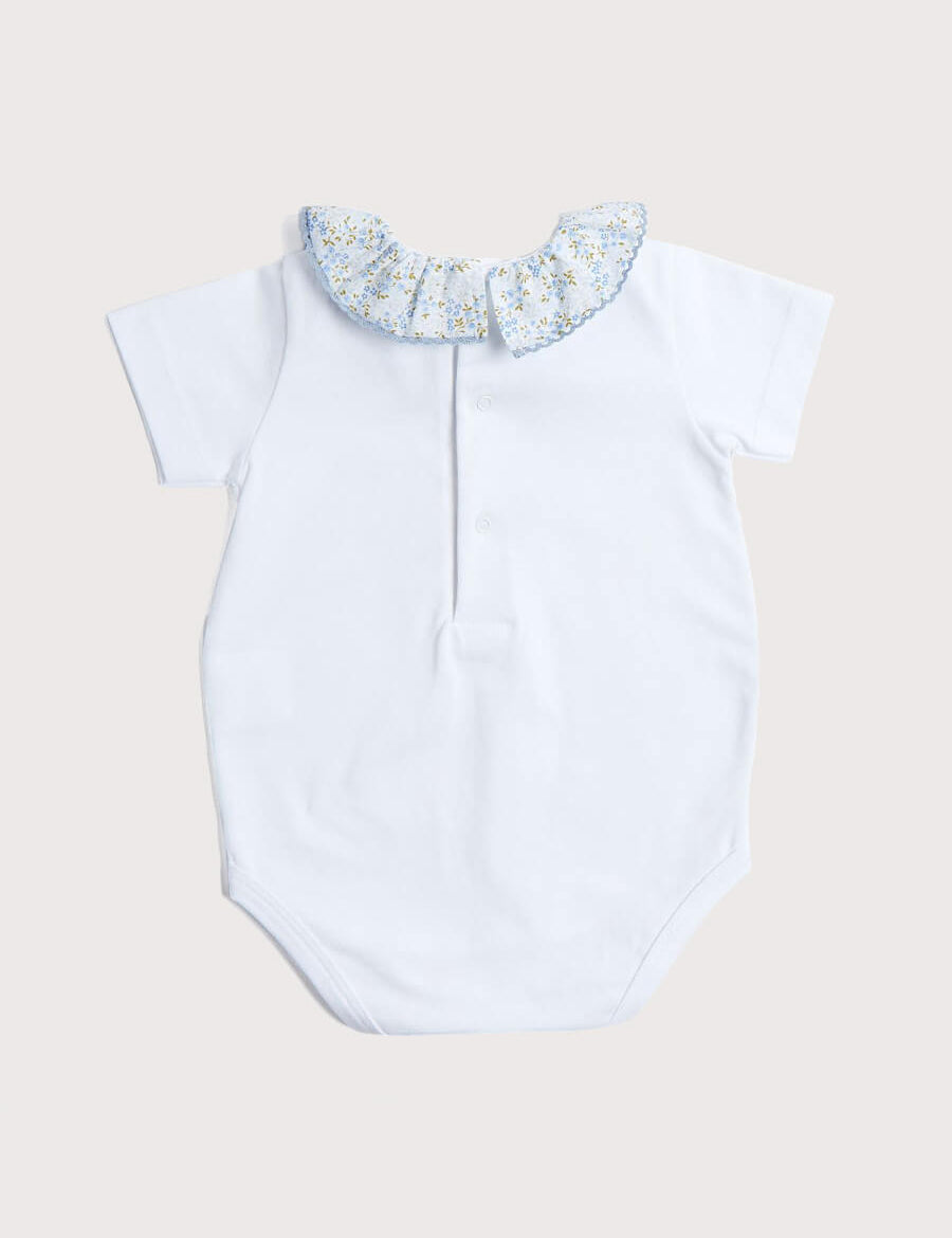 Floral Collar Cotton Bodysuit in Blue (3mths-2yrs) Tops & Bodysuits  from Pepa London
