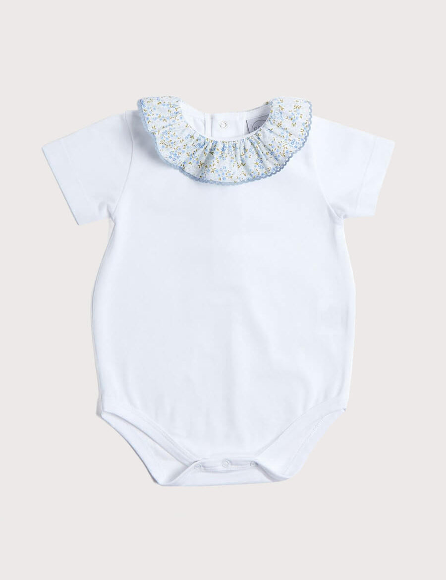 Floral Collar Cotton Bodysuit in Blue (3mths-2yrs) Tops & Bodysuits  from Pepa London