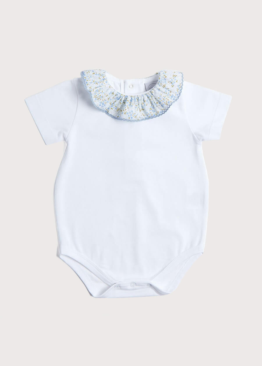 Floral Collar Cotton Bodysuit in Blue (3mths-2yrs) Tops & Bodysuits  from Pepa London