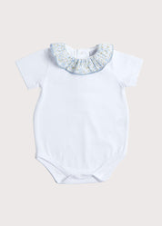 Floral Collar Cotton Bodysuit in Blue (3mths-2yrs) Tops & Bodysuits  from Pepa London
