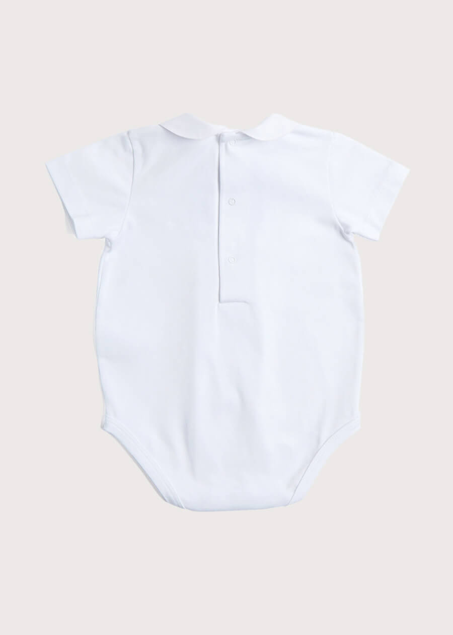 Giraffe Embroidered Collar Bodysuit in White (3mths-2yrs) Tops & Bodysuits  from Pepa London