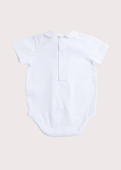 Giraffe Embroidered Collar Bodysuit in White (3mths-2yrs) Tops & Bodysuits  from Pepa London