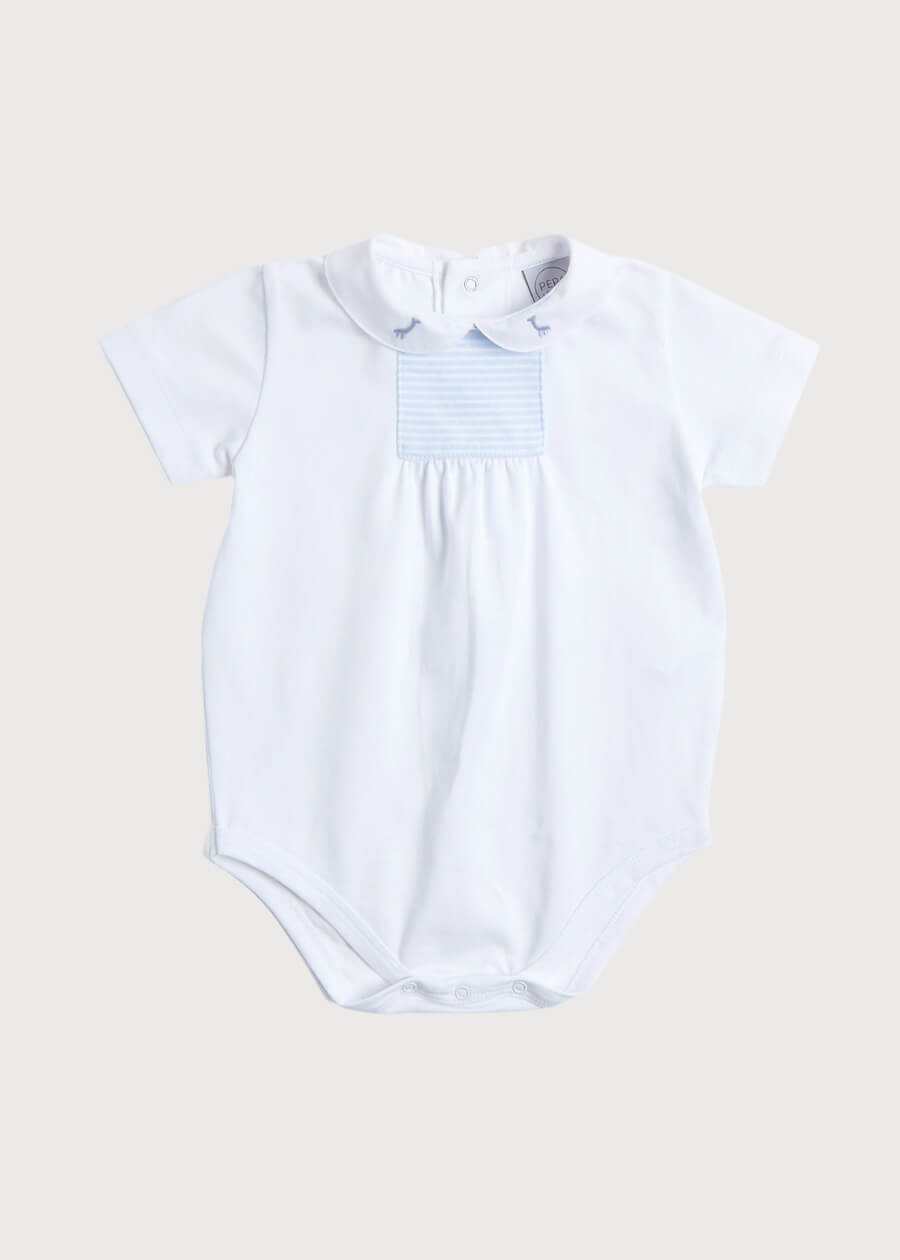Giraffe Embroidered Collar Bodysuit in White (3mths-2yrs) Tops & Bodysuits  from Pepa London