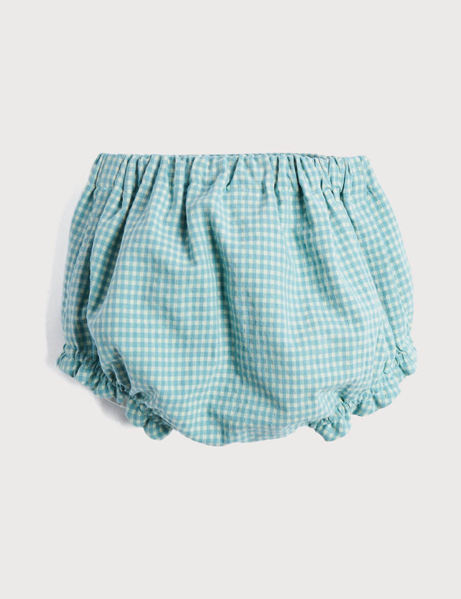 Gingham Check Button Bloomer in Dusty Green (0mths-2yrs) Bloomers  from Pepa London