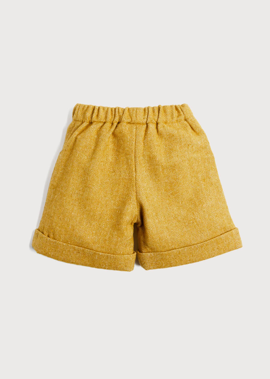Herringbone Elasticated Waist Shorts in Mustard (18mths-3yrs) Shorts  from Pepa London