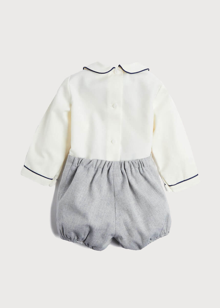Herringbone Peter Pan Collar Long Sleeve Two Piece Set in Blue (6mths-2yrs) Sets  from Pepa London