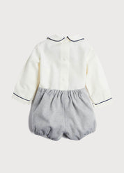 Herringbone Peter Pan Collar Long Sleeve Two Piece Set in Blue (6mths-2yrs) Sets  from Pepa London