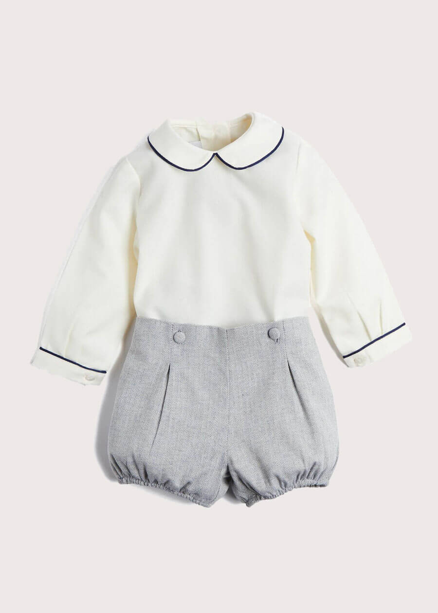 Herringbone Peter Pan Collar Long Sleeve Two Piece Set in Blue (6mths-2yrs) Sets  from Pepa London