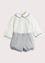 Herringbone Peter Pan Collar Long Sleeve Two Piece Set in Blue (6mths-2yrs) Sets  from Pepa London