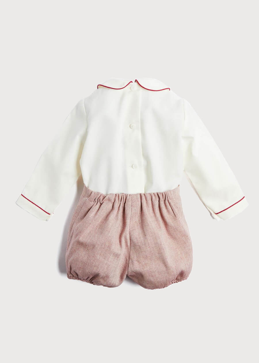 Herringbone Peter Pan Collar Long Sleeve Two Piece Set in Red (6mths-2yrs) Sets  from Pepa London