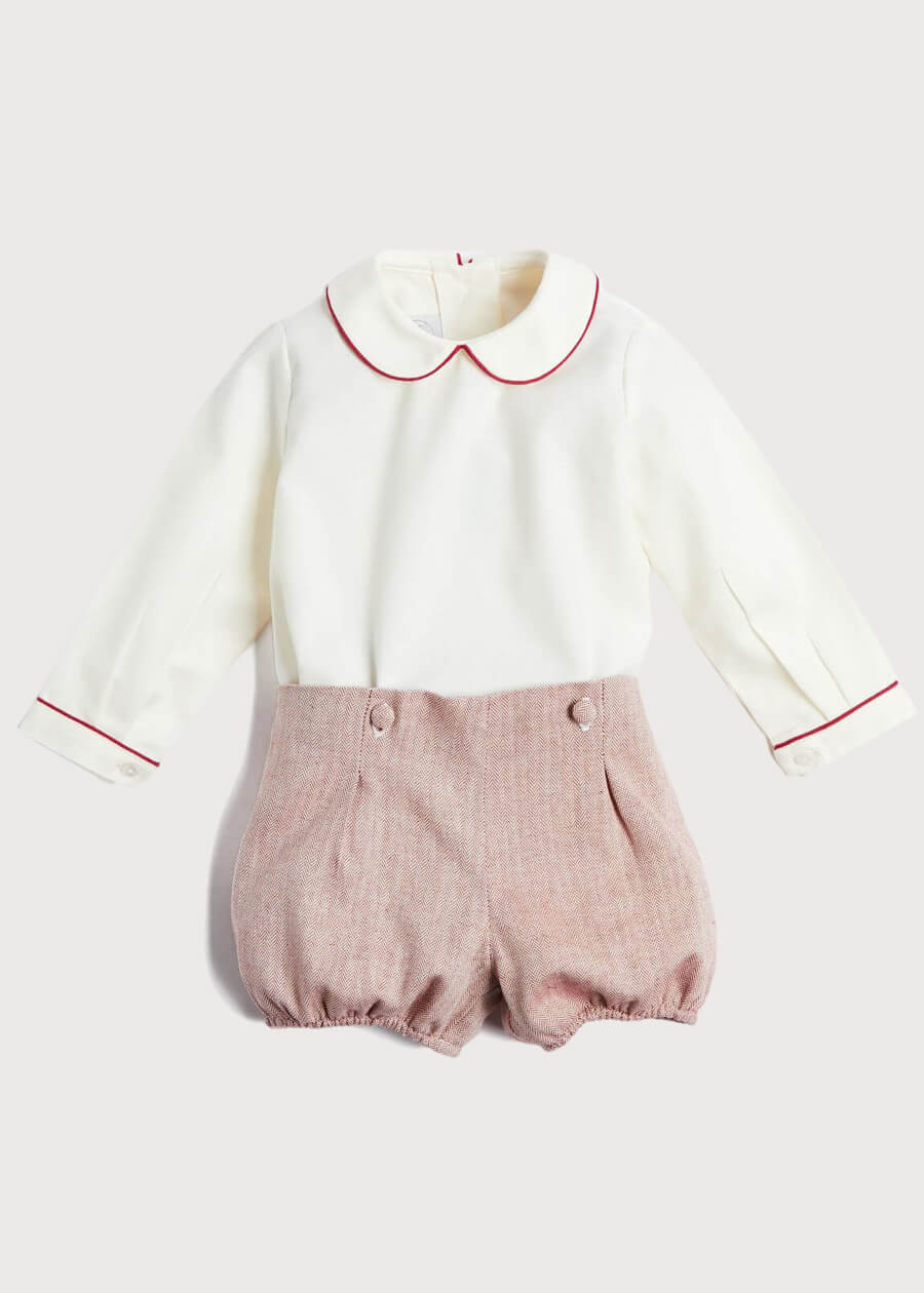 Herringbone Peter Pan Collar Long Sleeve Two Piece Set in Red (6mths-2yrs) Sets  from Pepa London