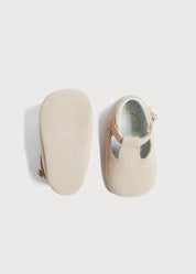 Suede T-Bar Pram Shoes in Beige (17-20EU) Shoes  from Pepa London