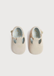 Suede T-Bar Pram Shoes in Beige (17-20EU) Shoes  from Pepa London
