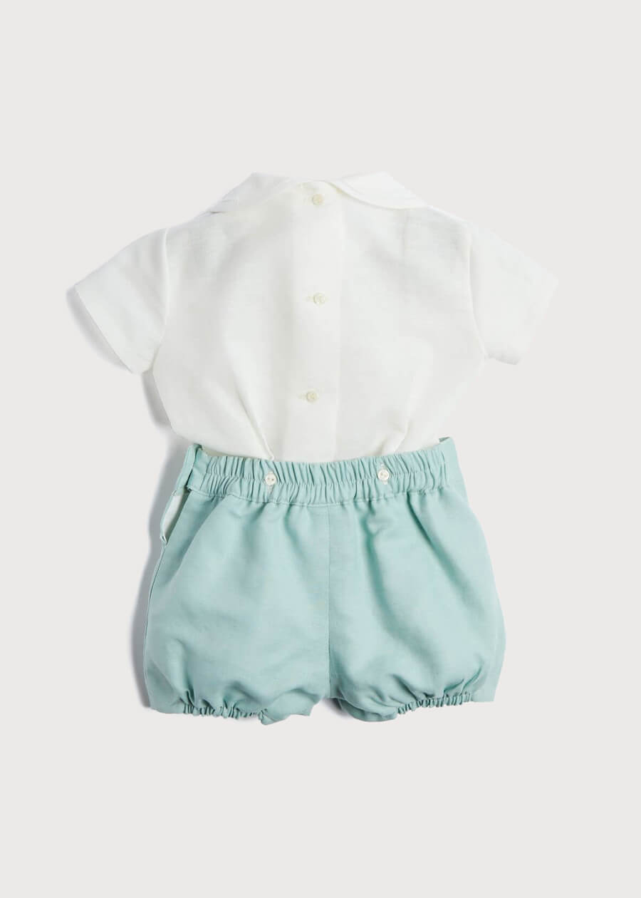 Peter Pan Collar Linen Two Piece Set in Teal (3mths-5yrs) Sets from Pepa London
