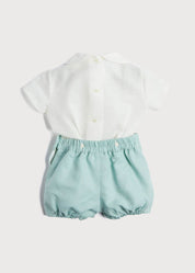 Peter Pan Collar Linen Two Piece Set in Teal (3mths-5yrs) Sets from Pepa London