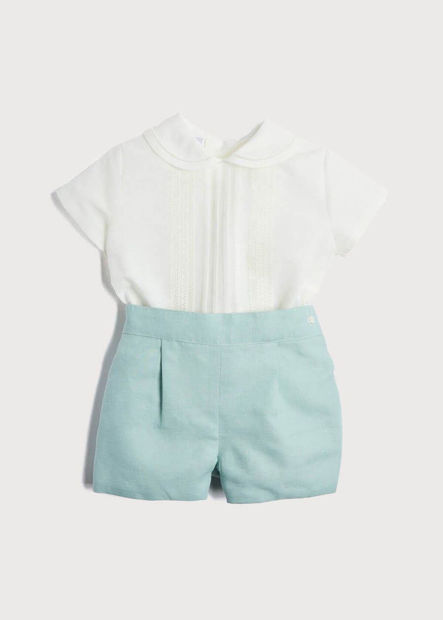 Peter Pan Collar Linen Two Piece Set in Teal (3mths-5yrs) Sets from Pepa London